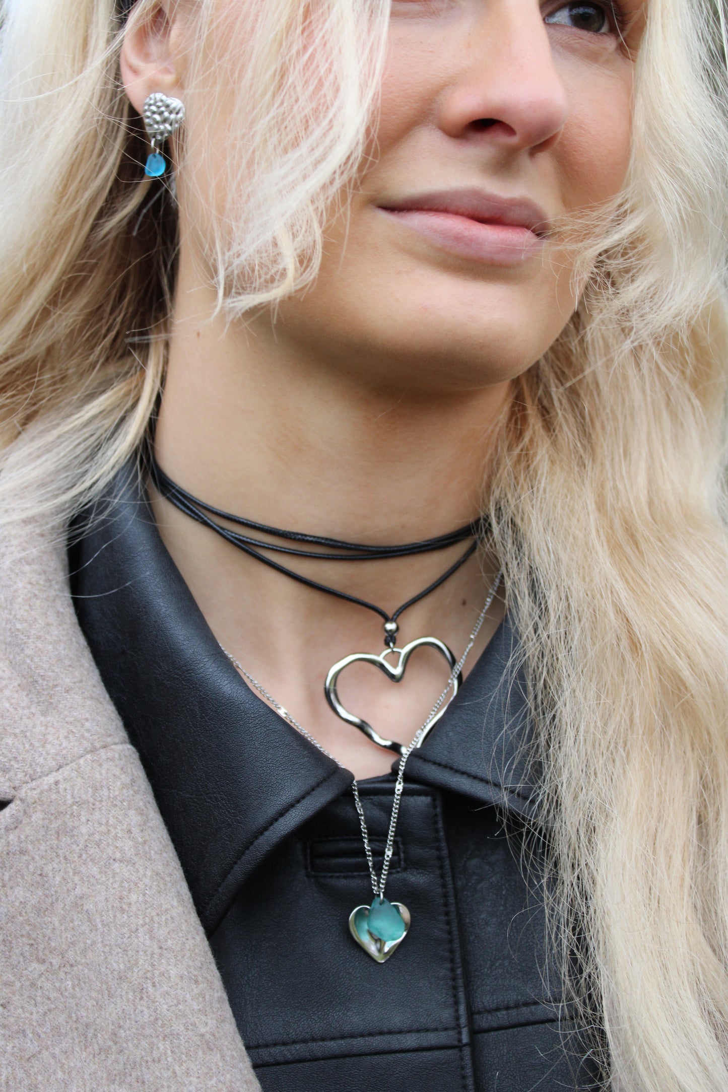 Valentina Wavy Heart blue halskæde